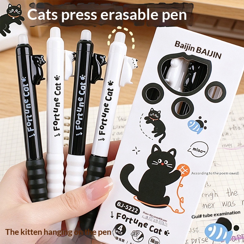 4 buah Pena Gel Kucing Lucu ya - Retractable Eraser Pen Click ulasan dan harga